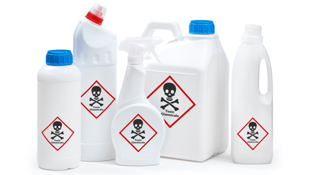 Toxic Chemicals in white bottles