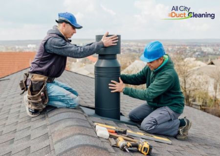 technician are working on chimney crown 