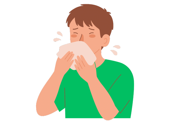 vector, a boy sneezing with handkerchief 